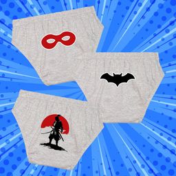 NUSYL Cotton Pack Of 3 Superhero Mask & Bat Printed Briefs - Grey-image-70