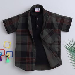 BAATCHEET Cotton Half Sleeves Checked Shirt With Attached Tee - Green-image-83