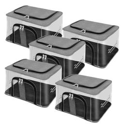 Storite 5 Pk Nylon 33 L PVC Transparent Moisture Proof Storage box for Clothes Closet Wardrobe Organizer for Clothes with Carry Handle & Transparent window - (Grey)-11