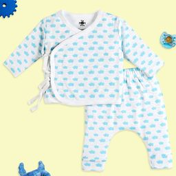 The Mom Store Cotton Full Sleeves Clouds Printed Jhabla & Coordinating Diaper Pajamas Set - Multi Colour-image-29