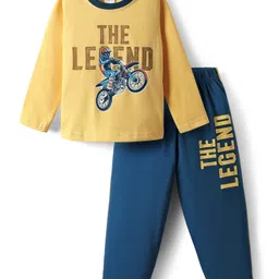 Taeko Single Jersey Knit Full Sleeves T-Shirt & Pant Set With Text Print - Light Yellow & Navy Blue-picture-27