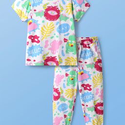 Pine Kids Single Jersey Knit Half Sleeves Co-ords Night Suit with Sea Life Print - White-image-99