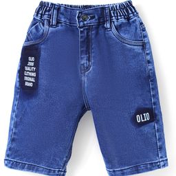 Olio Kids Denim Knit Shorts With Text Print - Navy Blue-image-62