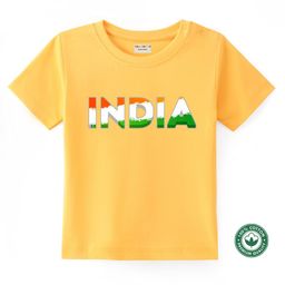 BLUSHES 100% Cotton Knit Independence Day Theme Half Sleeves India Text Printed Tee - Yellow-image-83