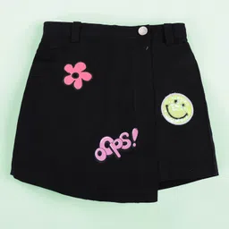 Kiddopanti Cotton Woven Oops Printed Badge Detailed Skort - Black-picture-36