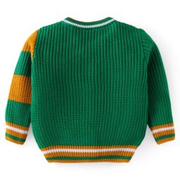 Babyhug Knitted Full Sleeves Front Open Sweater With Text Patch & Colour Block Design - Green & Yellow image 2