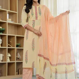 Yufta Women Embroidered Sequinned Pure Cotton Kurta with Trousers & With Dupatta-picture-36