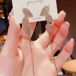 Tiso Leaf Shape Gold Drop Earrings-image-29