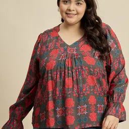 Sztori Women Long Sleeves Floral Printed Bell Sleeve Top-image-47