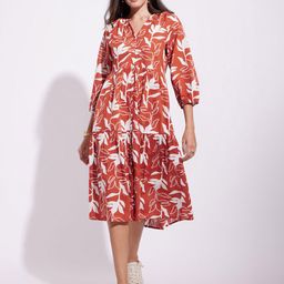 Pink Fort Women Floral Printed A-Line Midi Dress-image-49