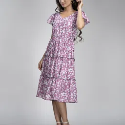 KRISS-CROX Floral Print Flared Sleeve Fit & Flare Dress-picture-45