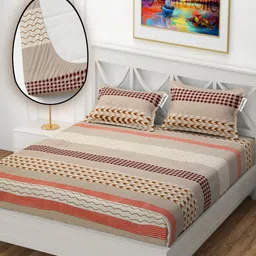 YaAkholic Cream-Coloured & Black 210 TC Queen Bedsheet with 2 Pillow Covers-picture-32