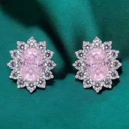 crash.club by CKC 925 Sterling Silver Regal Bloom Oval Pink Gemstone Halo Stud Earrings-image-27