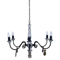 Fos Lighting White & Black Chic French Country 6 Light Rustic Chandelier - Set of 1-image-51