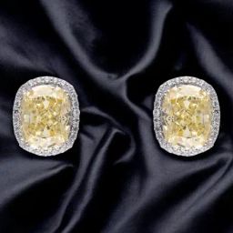 crash.club by CKC 925 Sterling Silver Cushion-Cut Yellow Gemstone Halo Stud Earrings-image-61