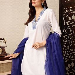 House of Pataudi Floral Regular Pure Cotton Jashn Kurta with Trousers & With Dupatta-picture-37