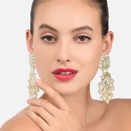 Zaveri Pearls Gold Tone Kundan & Pearls Bridal Collection Dangler Earrings - ZPFK10096 image 5
