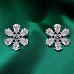 crash.club by CKC 925 Sterling Silver Timeless Blossom White Gemstone Floral Stud Earrings-12