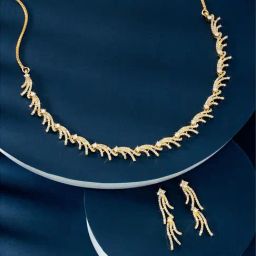 Peora Gold Plated Contemporary CZ Studded Fancy Dangler Necklace & Earring-1