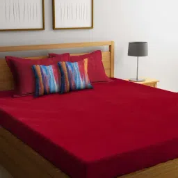 HOSTA HOMES Maroon Cotton Satin 300 TC Bed Linen Set-image-99