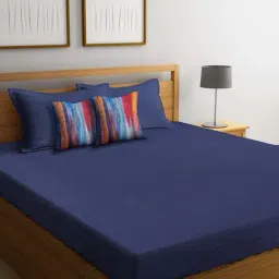 HOSTA HOMES Blue Cotton Satin 300 TC Bed Linen Set-image-67