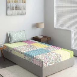 DDECOR - Patchwork 100% Cotton Single Bedsheet with 1 Pillow Covers, Pink-image-10