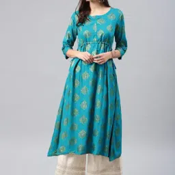 Alena Turquoise Printed A Line Kurta-picture-7