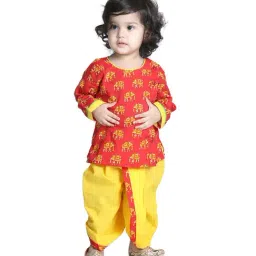 BownBee Kids Red & Yellow Printed Top with Dhoti-image-87