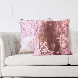 Swayam Pink & Brown Cotton 160 TC Cushion Covers - Set of 2-21