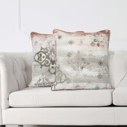 Swayam White & Grey Cotton 160 TC Cushion Covers - Set of 2-image-29