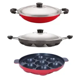 Nirlon Non-Stick Red Aluminium Kitchen Cooking Utensils with Bakelite set of 3 Pieces - (2.6mm)-28