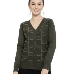 Mafadeny Green Self Design Cardigan-image-12