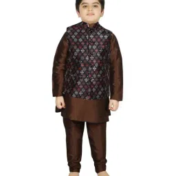 SG Yuvraj Kids Navy & Brown Printed Full Sleeves Kurta Set-image-81