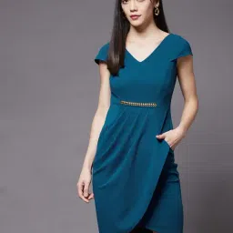 Miss Chase Teal Slim Fit A Line Dress-image-52