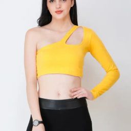 Cation Yellow One Shoulder Crop Top-image-3