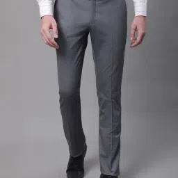 Cantabil Grey Regular Fit Printed Flat Front Trousers-image-75