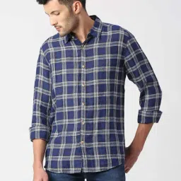 Pepe Jeans DORIAN Navy Regular Fit Check Linen Shirt-image-12