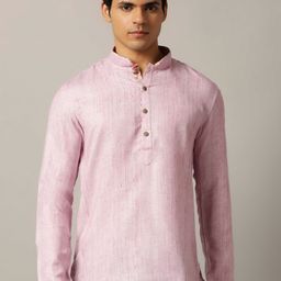 THE KURTA COMPANY Mandarin Collar Striped Woven Design Straight Kurta-image-91