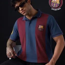 The Souled Store Blue & Maroon Regular Fit Colour-Block Polo T-Shirt-picture-14