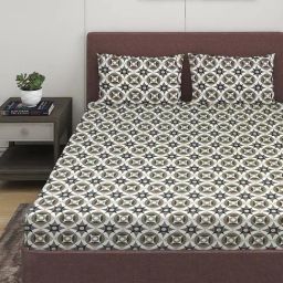 Romee White Cotton Geometric Bed Sheets-image-45