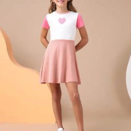 U.S. Polo Assn. Girls Peach Colorblocked Fit And Flare Dress-image-35