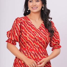 DECORIS Lehariya Print Puff Sleeve Fit & Flare Dress-picture-11