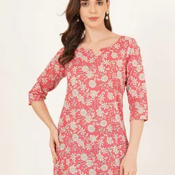 Brownverse Floral Printed Notch Neck Pure Cotton Kurti-picture-20