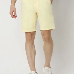 Spykar Light Yellow Regular Fit Shorts-32