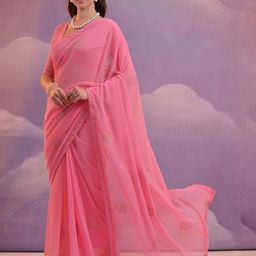 CaniBani Pink Pure Georgette Sarees-image-4