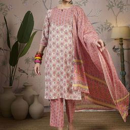 Sangria Floral Printed Sequins Pure Cotton Straight Kurta With Trousers & Dupatta-picture-31