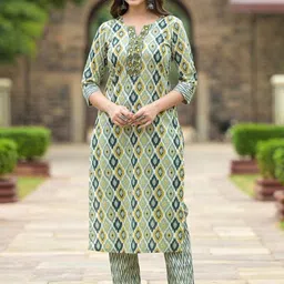 Moda Rapido Geometric Printed Notch Neck Kurta With Trousers And Dupatta image 3