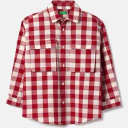 United Colors of Benetton Boys Red Pure Cotton Chequered Shirt-image-79