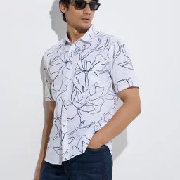 WES Casuals by Westside White Floral Design Relaxed-Fit Cotton Shirt-image-66