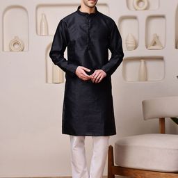 Vardha Men Geometric Thread Work Shadow Work Jacquard Kurta-image-82